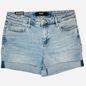 NWT Hudson Mid-Rise Denim Jean Shorts Cuffed Hem Light Blue Wash Sz 6/28 Rise 4”